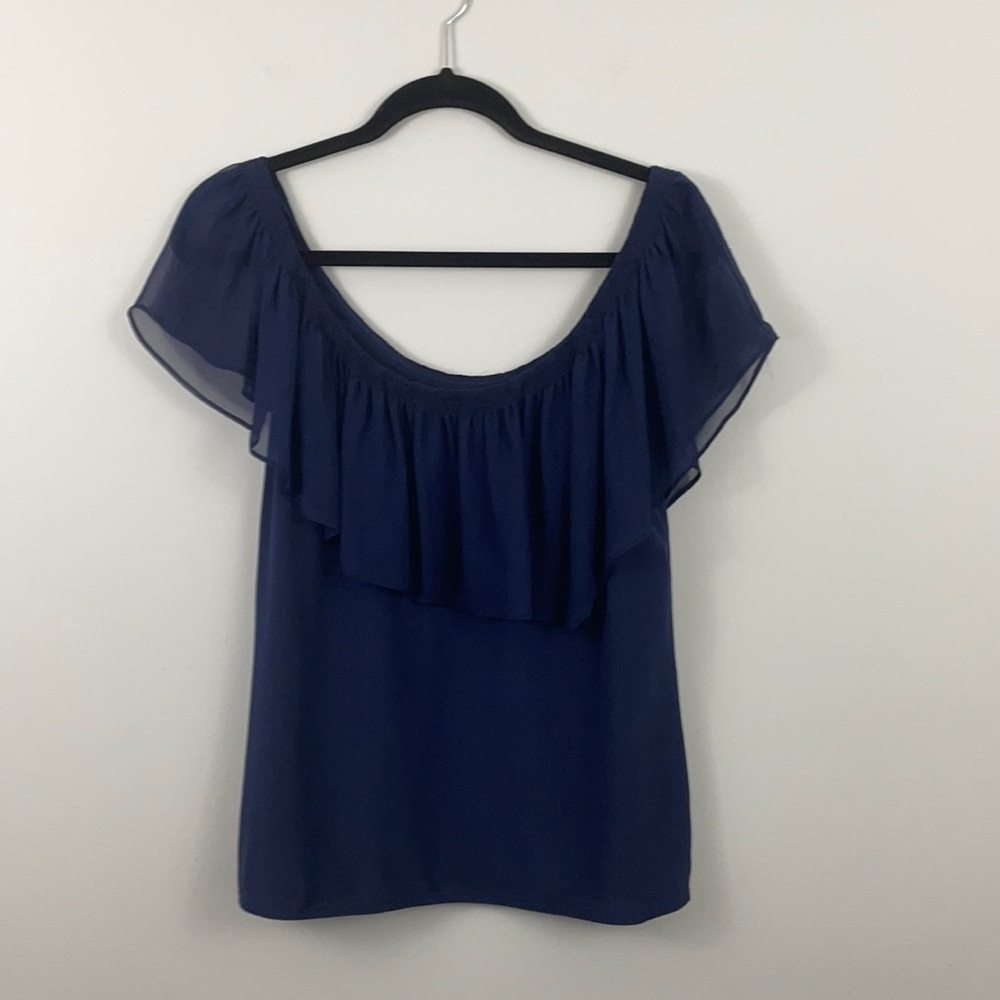 🤎 Vena Cava Aqua Bloomingdales Navy 70’s style Chiffon Ruffle detail.